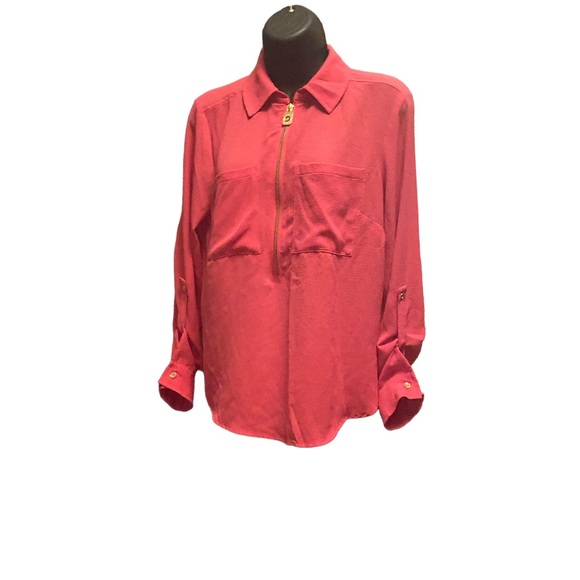 Michael Kors Tops - Michael Kors Woman coral blouse size Small Longsleeve partial zipper EUC